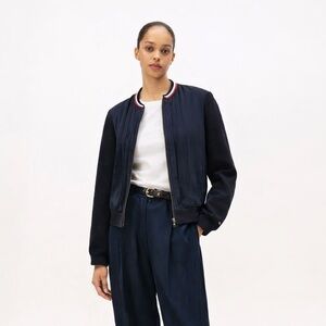 TOMMY HILFIGER - Navy Pleated Zip-Up Cotton Jacket